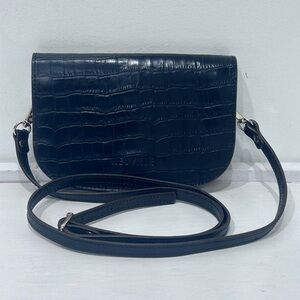 Neuville Black Croc Embossed Leather‎ Crossbody Bag Adjustable Strap